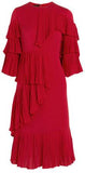 Georgette Ruffle Pleated Dress in Red - DESIGNER INSPIRED FASHIONS