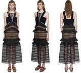 Black Lace Tie-Up Front Long Dress - DESIGNER INSPIRED FASHIONS