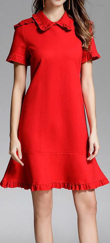 Red Ruffle-Trim Mini Dress