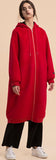 Long Red Wool Zip Hoodie-Coat