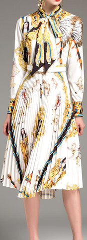 Pleated Printed Midi Shirt Dress