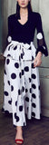 Polka Dot Print V-Neck Blouse and Peplum Skirt Set