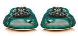 Bianca Embellished Flat Sandals, Green