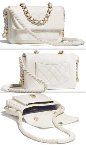 Crumpled Calfskin Flap Bag, White | DESIGNER INSPIRED FASHIONS