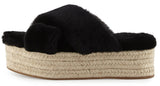 Fur Criss-Cross Platform Espadrille Sandals - Black - DESIGNER INSPIRED FASHIONS