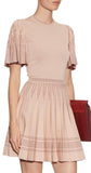 A-Line Pleated Intarsia Knit Mini Dress - Pink - DESIGNER INSPIRED FASHIONS
