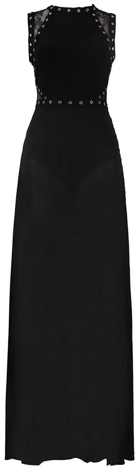 Long Black Sheer Gown with Lace Detail