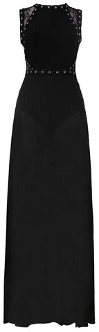 Long Black Sheer Gown with Lace Detail