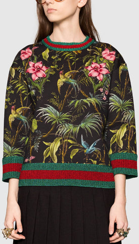Tropical Print Double Fleece Sweatshirt - DESIGNER INSPIRED FASHIONS