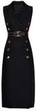 Belted Double-Breasted Midi Vest-Dress, Black