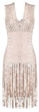 Fringe-Trimmed Bandage Dress - Gold, Peach or Khaki - DESIGNER INSPIRED FASHIONS