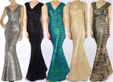 'Leslie' Woodgrain Foil Print Gown - (Various colors to choose from) - DESIGNER INSPIRED FASHIONS