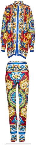 Printed Long-Sleeve Shirt & Pant Set