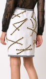Chain Embellished Jacket & Skirt Set, White