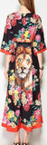 Floral & Lion Printed Midi Dress