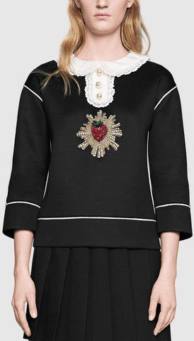 Embroidered Bonded Cotton Jersey Sweatshirt - DESIGNER INSPIRED FASHIONS