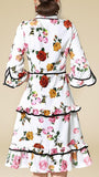 Contrast-Piping Floral Print Ruffle-Trimmed Dress - DESIGNER INSPIRED FASHIONS