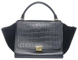 Black Crocodile Embossed Leather Small Trapeze Bag - DESIGNER INSPIRED FASHIONS