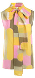 Geometric Print Tie-Neck Sleeveless Silk Blouse - DESIGNER INSPIRED FASHIONS