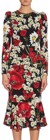 Red Poppy and Daisy Print Dress | DESIGNER INSPIRED FASHIONS