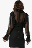 Ruffle Sleeve Sheer Silk Blouse
