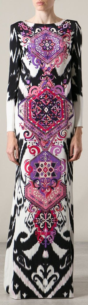 'Suzani' Printed Long Sleeve Maxi Dress - Multi Color - DESIGNER INSPIRED FASHIONS