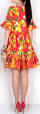Orange-Print Ruffled-Trimmed Dress