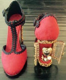 Black Embellished Sacred Heart Brocade Heeled Shoes - DESIGNER INSPIRED FASHIONS