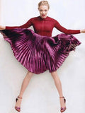Metallic Knit Stretch Sweater & Long Pleated Skirt in Green or Wine Red - DESIGNER INSPIRED FASHIONS