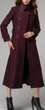 Side Embellished-Button Wool-Blend Coat, Wine Red