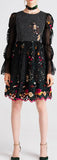 Balloon-Sleeve Embroidered Dress