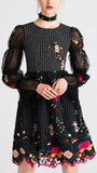 Balloon-Sleeve Embroidered Dress