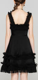 Black Ruffled Mesh-Trim Dress