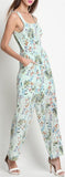 Floral-Printed Blue Silk Jumpsuit