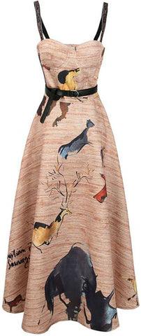 Printed Bustier Midi Dress