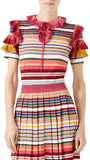 Ruffled Stripe Knit Top & Skirt Set