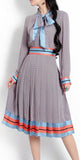 Pleated Print Shirt-Dress with Tie, Light Blue