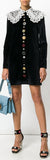 Black Button-Embellished Lace-Collar Velvet Dress - Limited Stock