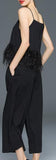 Feather Trimmed Top & Matching Capri Pant's-White or Black - DESIGNER INSPIRED FASHIONS