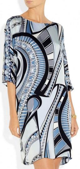 Abstract Printed Jersey Silk Tunic Dress in Blue - DESIGNER INSPIRED FASHIONS