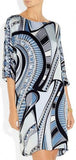 Abstract Printed Jersey Silk Tunic Dress in Blue - DESIGNER INSPIRED FASHIONS