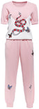 Embroidered Butterfly & Snake Knit Top & Pant Set in Pink & White - DESIGNER INSPIRED FASHIONS