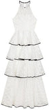 Tiered Lace Halter Maxi Dress, White
