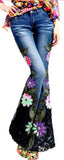 Embellished Multi Colored Floral Flared Denim Jeans - DESIGNER INSPIRED FASHIONS