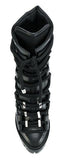 Rope Lace-Up Leather Boots in Black