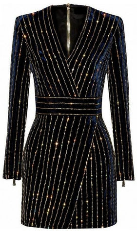 Bead Embellished Velvet Mini Dress - DESIGNER INSPIRED FASHIONS