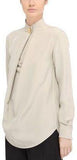 Long Sleeve Pleat Silk Blouse with Top Button Closure - DESIGNER INSPIRED FASHIONS