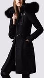 Fur-Hooded Wool Duffle Coat in Black - DESIGNER INSPIRED FASHIONS