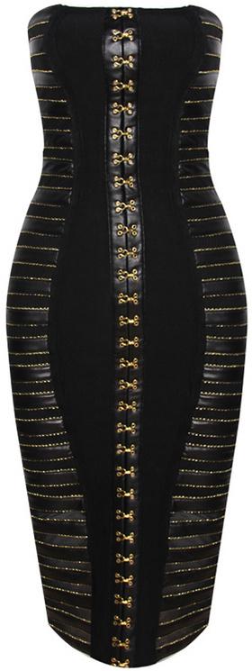 Black Strapless Hook-Eye Button Dress
