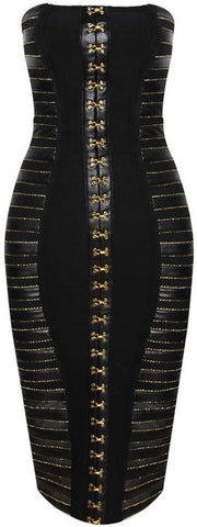 Black Strapless Hook-Eye Button Dress